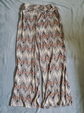Robert Louis Chevron-Print Wide Leg Palazzo Pants in Black, White & Orange